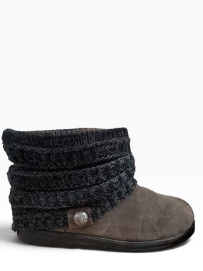 MUK LUKS Patti Cable Cuff Water-Resistant Ankle Boots - Gray/Charcoal Sz